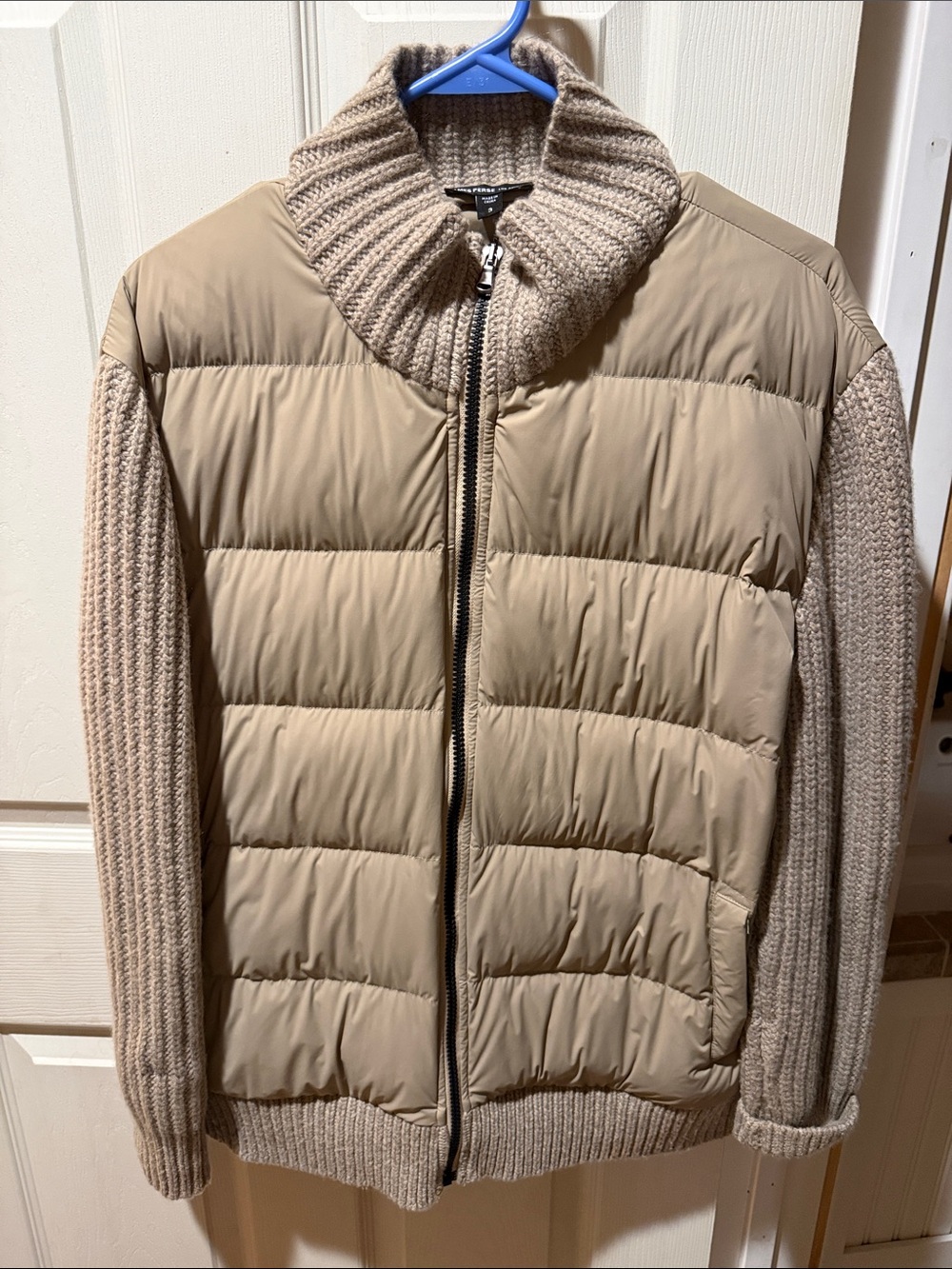 James Perse Beige Knit-Sleeve Puffer Jacket